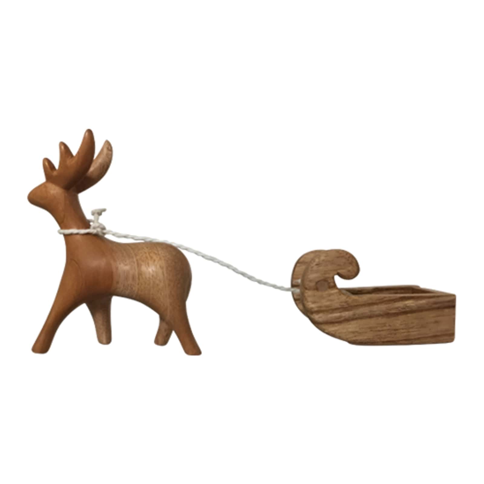 Holz-Rentier mit Holz-Schlitten