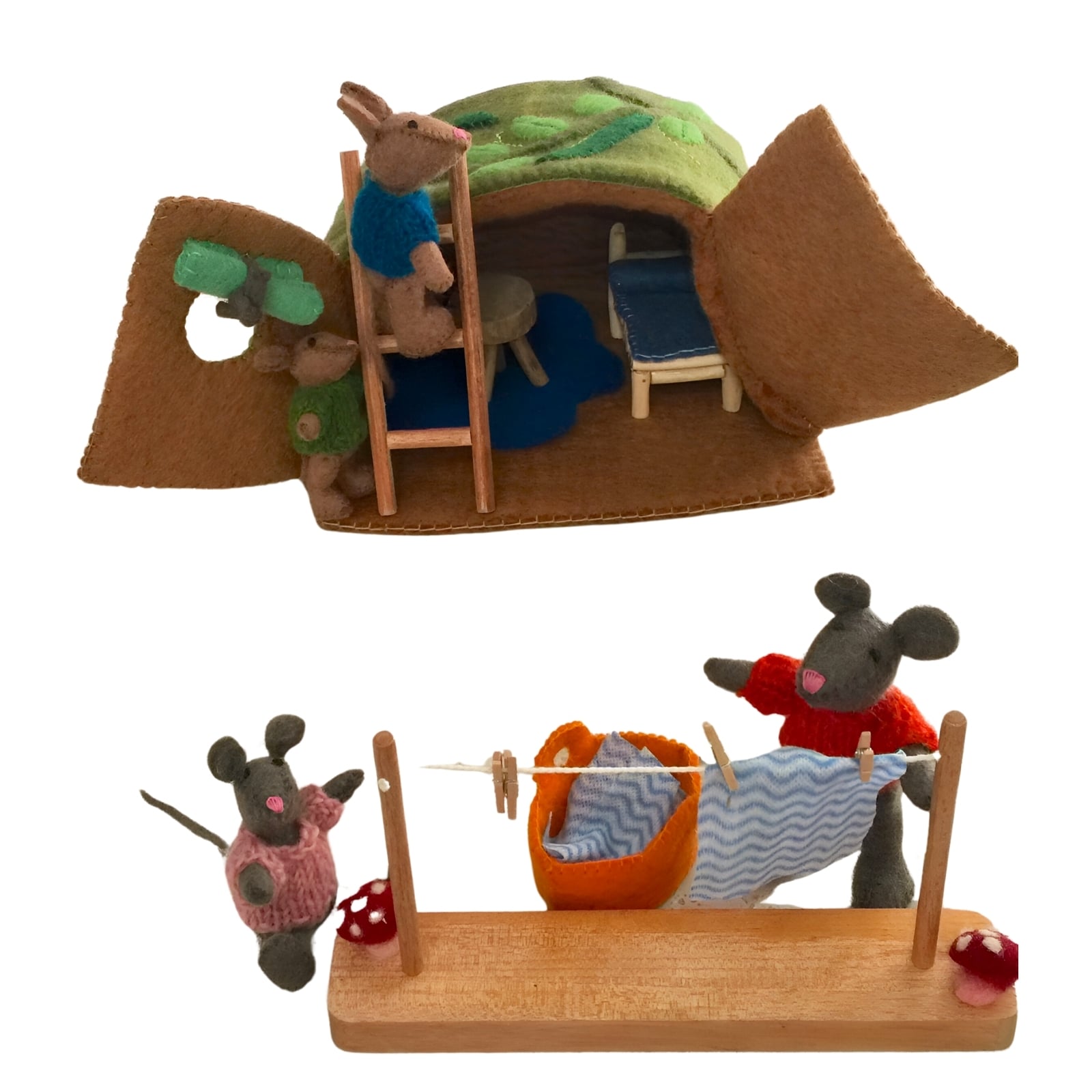 Filz Mäusehaus-Wäscheleine-Set