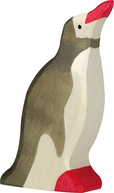 Holztiger Pinguin Kopf hoch
