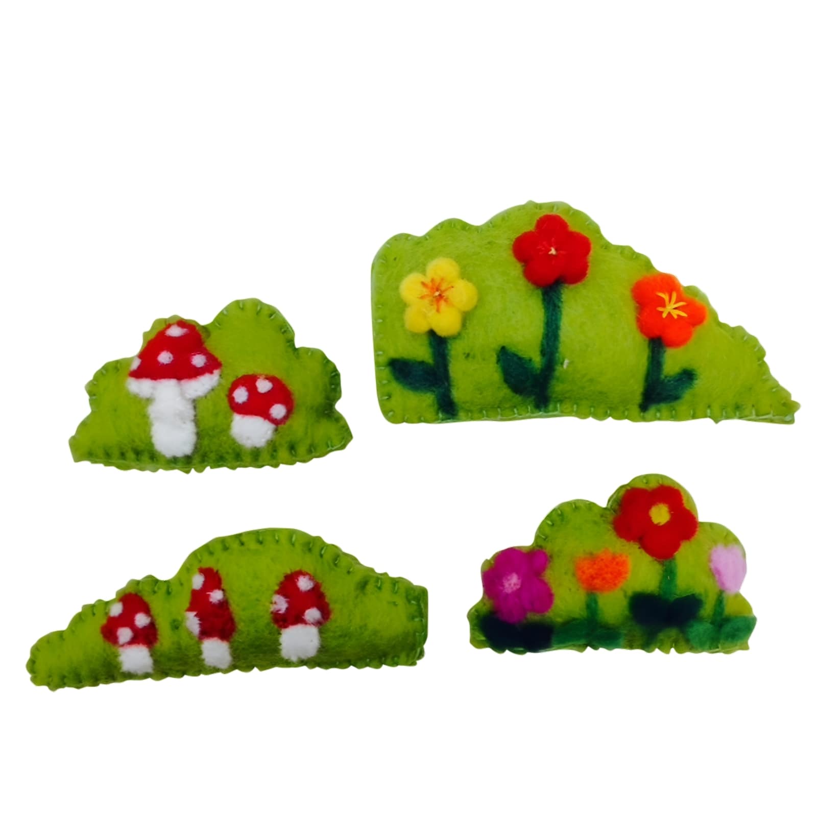 Filz Büsche, Blumen und Pilze