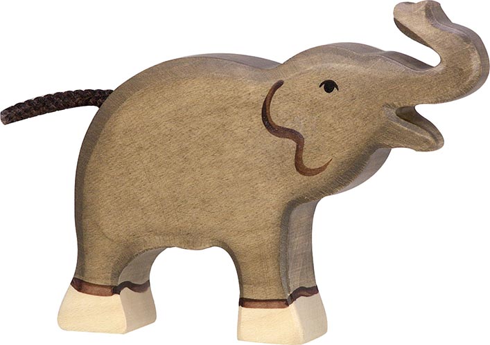 Holztiger Elefant klein RÃ¼ssel hoch