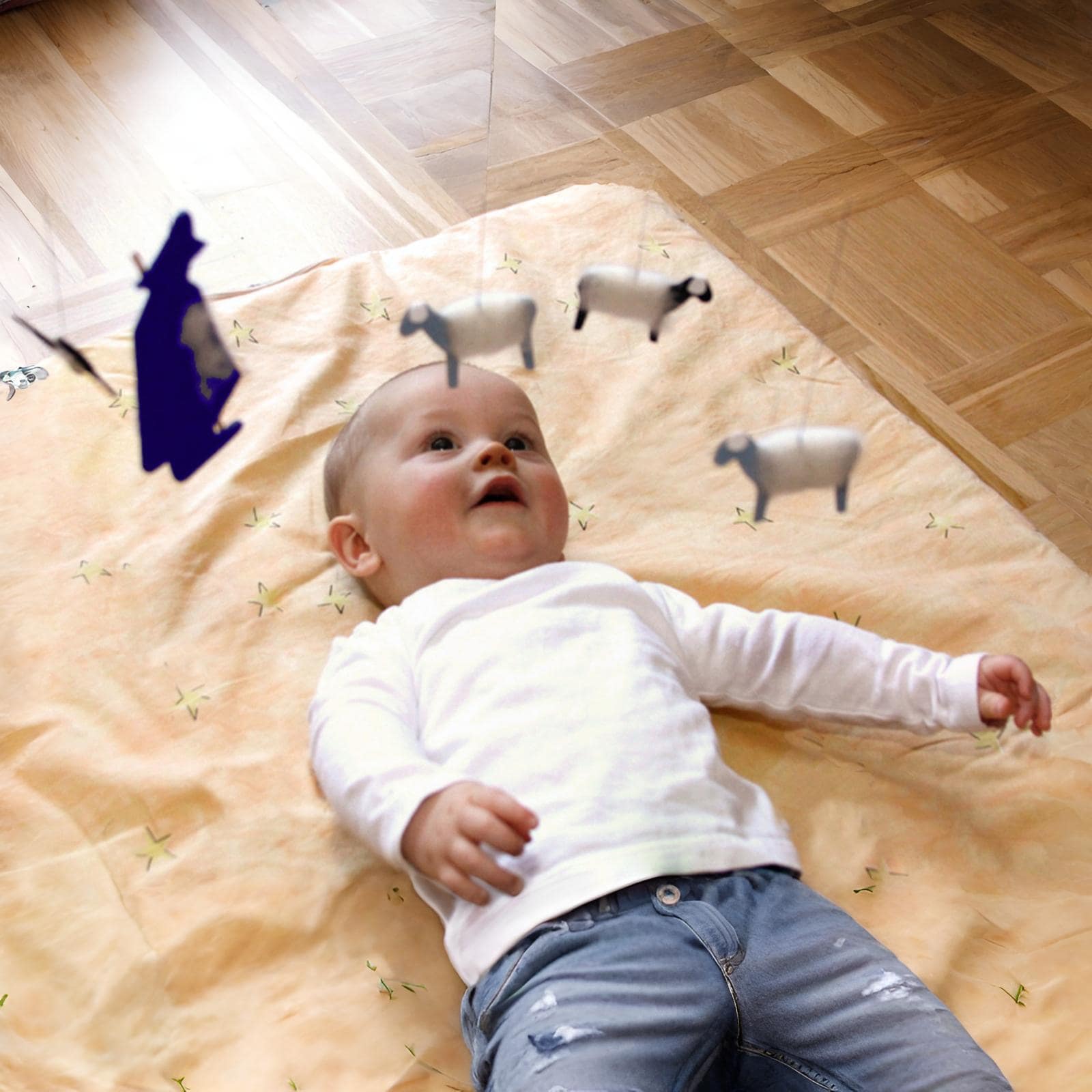 Mobile Baby SchÃ¤fer blau mit Mond