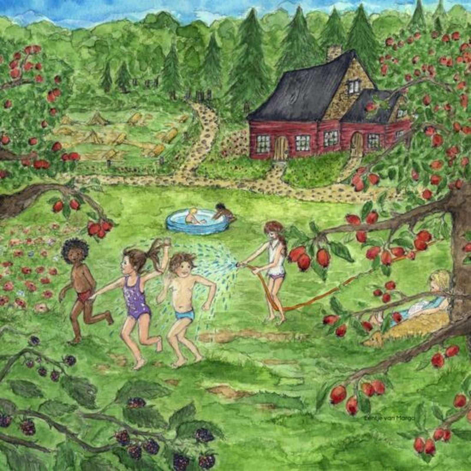 Motiv für Toverlux Lampe - Eentje van Margo - Rotes Häuschen Sommer