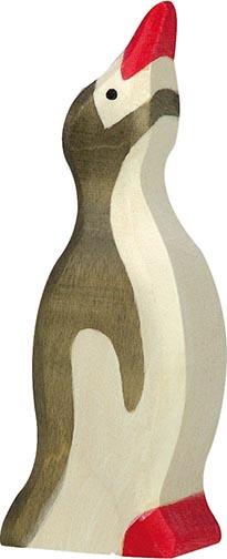 Holztiger Pinguin klein Kopf hoch