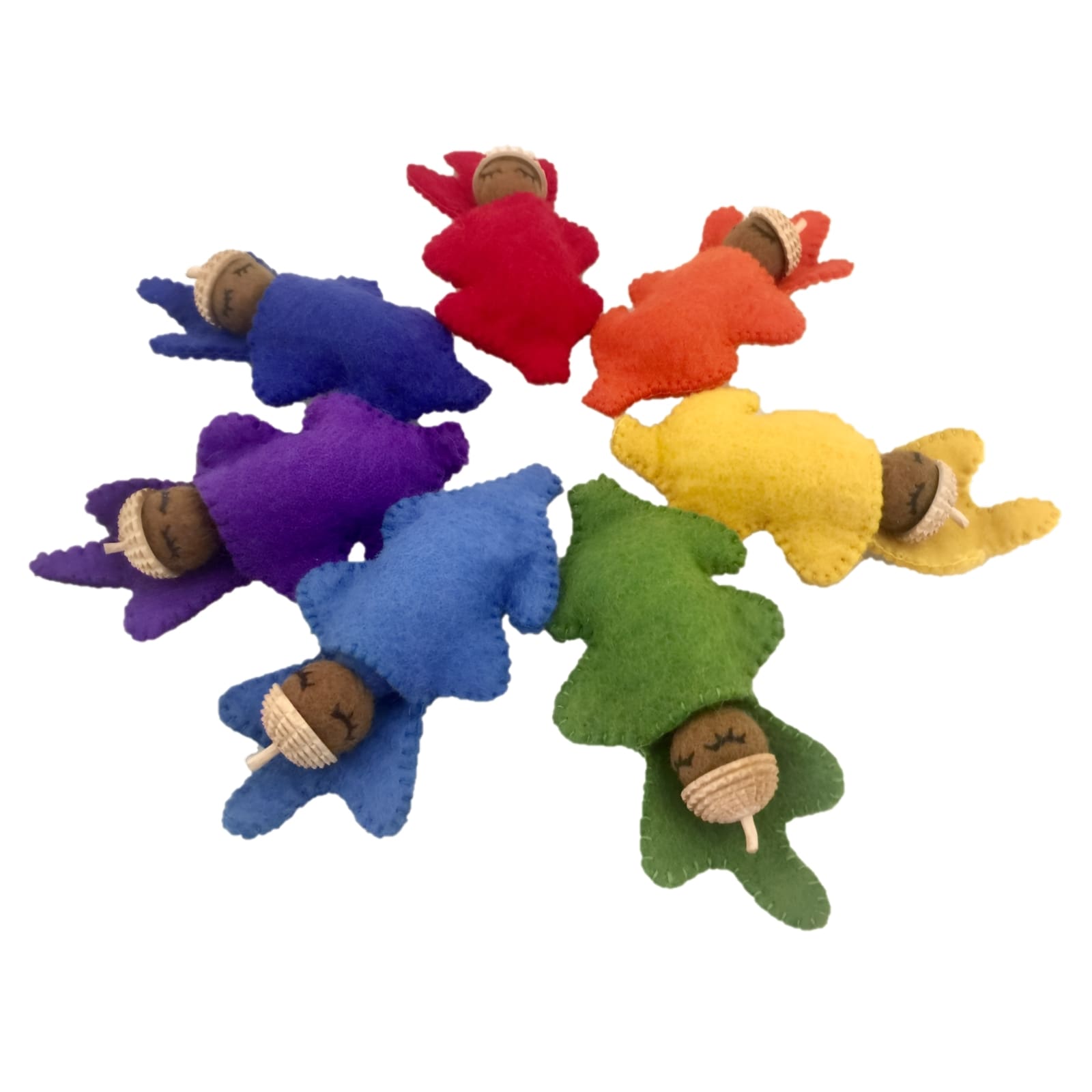 Filz Eichel-Babys Regenbogen, 7-teilig