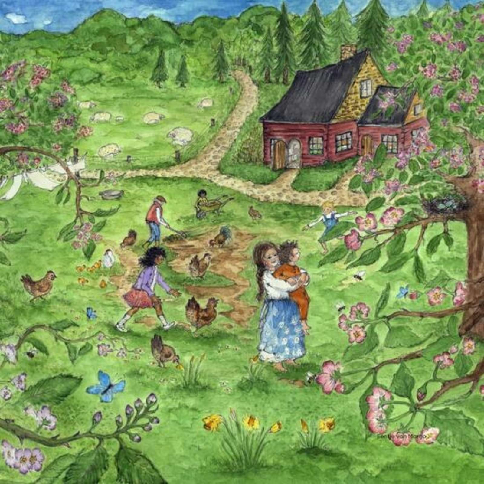 Motiv für Toverlux Lampe - Eentje van Margo - Rotes Häuschen Frühling
