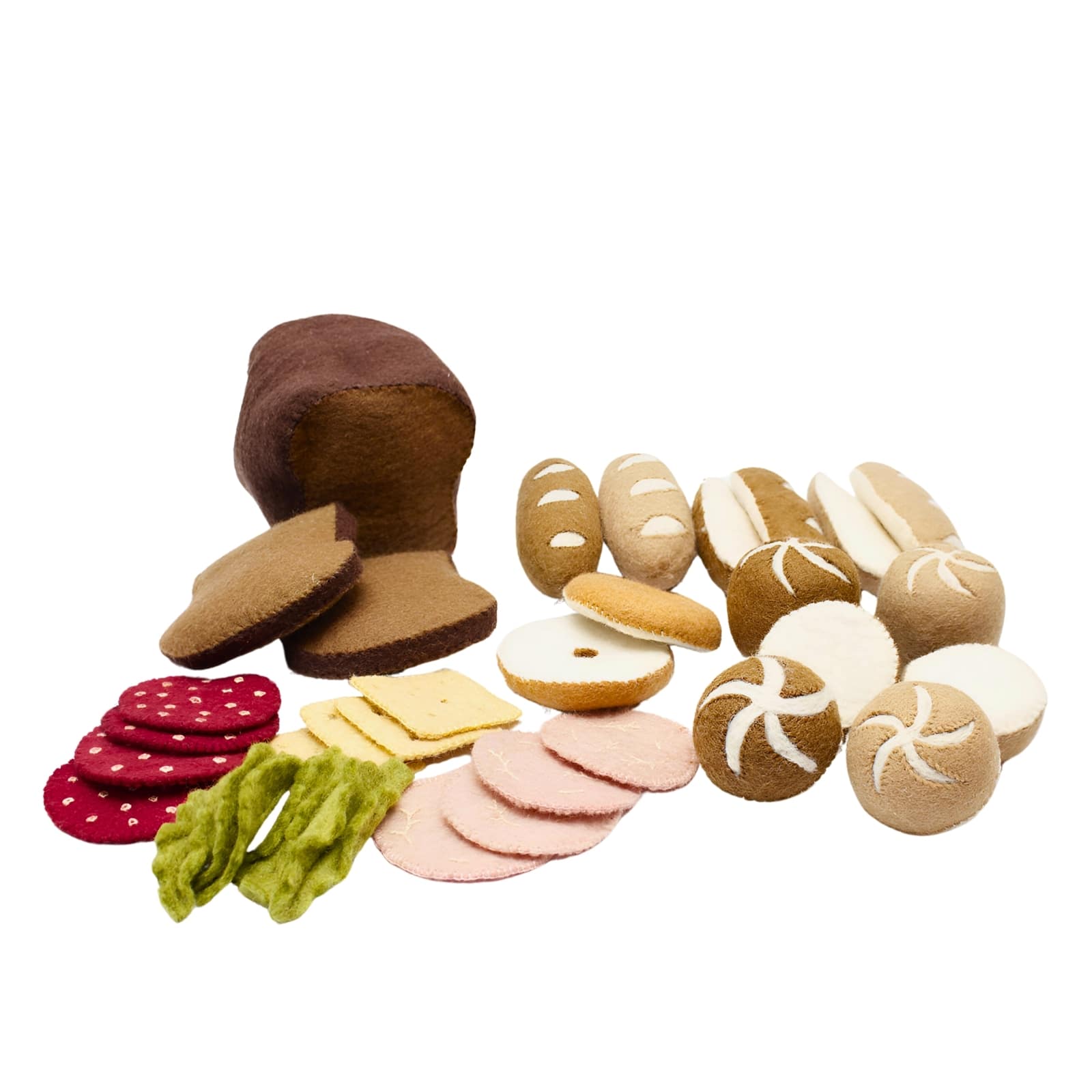 Filz Deluxe Brotset auf Teakholzscheibe