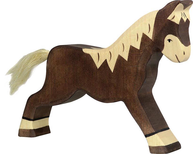 Holztiger Pferd laufend dunkelbraun